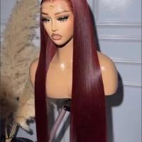 30" Chinese Bone Straight Hybrid Human Hair Wig – Deep Wine Red