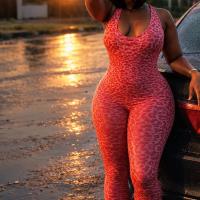 🔥 Red Leopard Print Jumpsuit