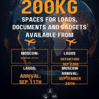 64 kg Spaces for loads ,documents and gadgets available from: Moscow to Lagos/Abuja